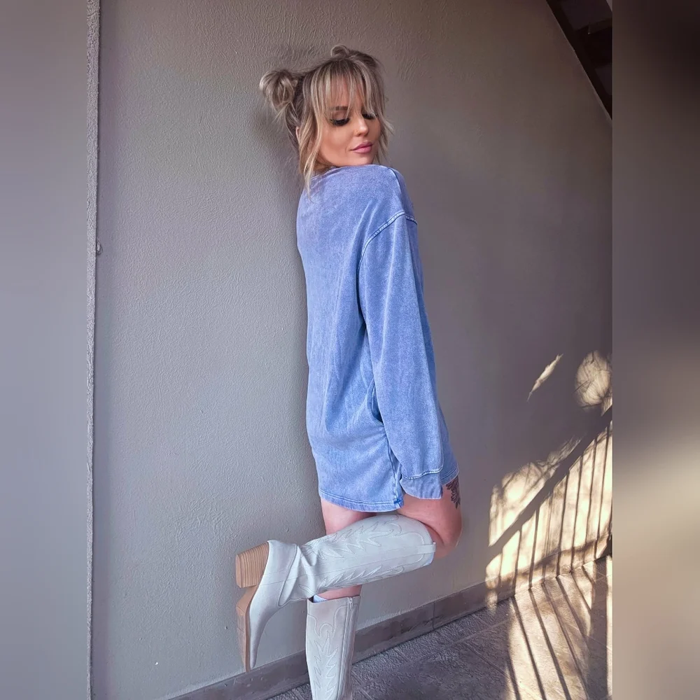 Indigo Pocket Sweatshirt Dress - Picture 2 of 8